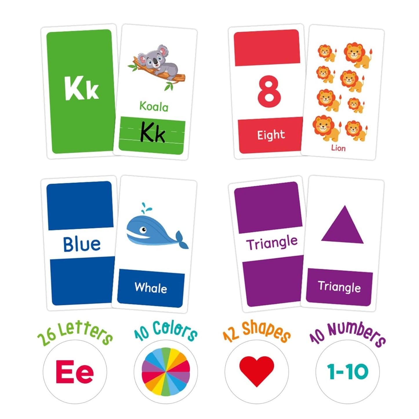 Kids Learning Flash Cards Set for Colors, Shapes, Numbers & Letters