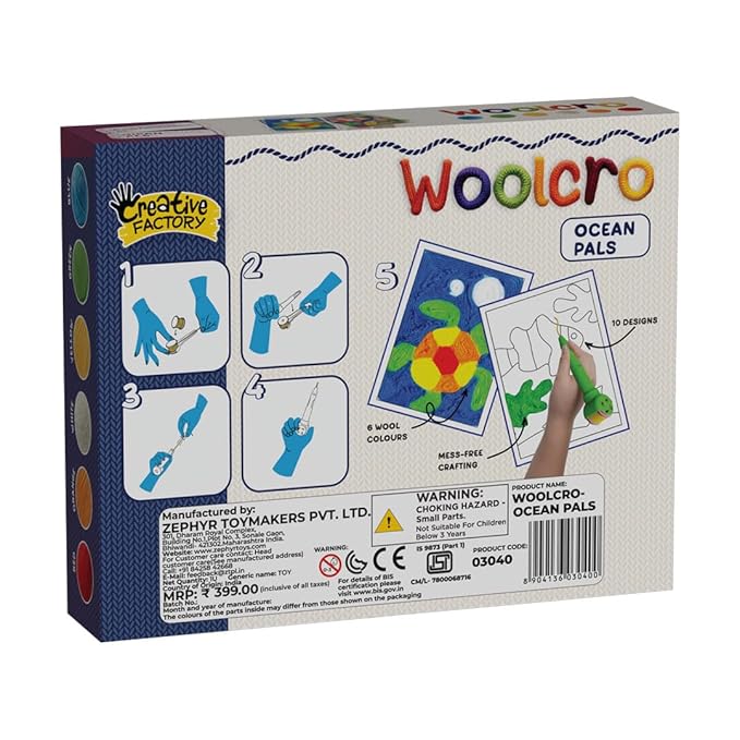 Woolcro Creative Wool Art Kit for Kids – DIY Screen-Free Craft Set with 10 Fun Designs, 6 Color Wool Spools, Wool Pen & Velcro Sheets (Age 5+)