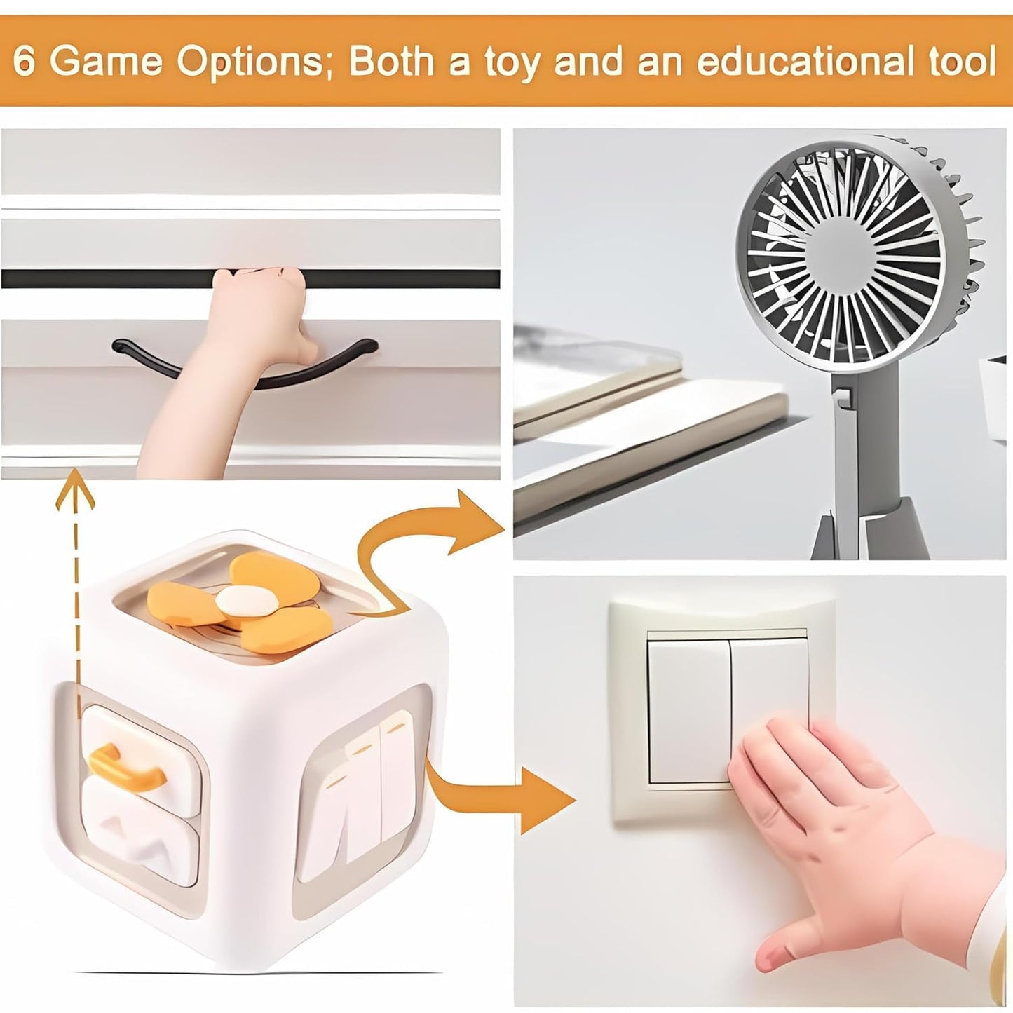 SwitchPlay - Montessori Busy Cube for Toddlers 1-3 Years | 6-in-1 Sensory Educational Busy Board | Fine Motor Skills Learning Toy | Birthday Gift for Boys & Girls | Car Travel Activity for Kids
