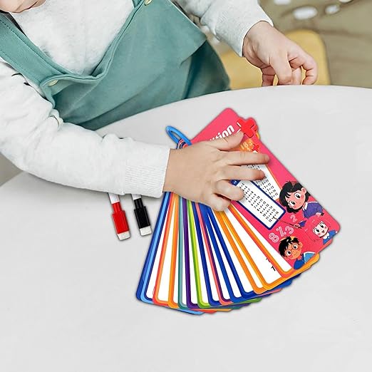 Reusable Kids Math Flash Cards (Age 5+) – Learn Multiplication Tables 1–12 with 2 Write & Wipe Markers | Quick Learning Educational Practice Set for Home & School