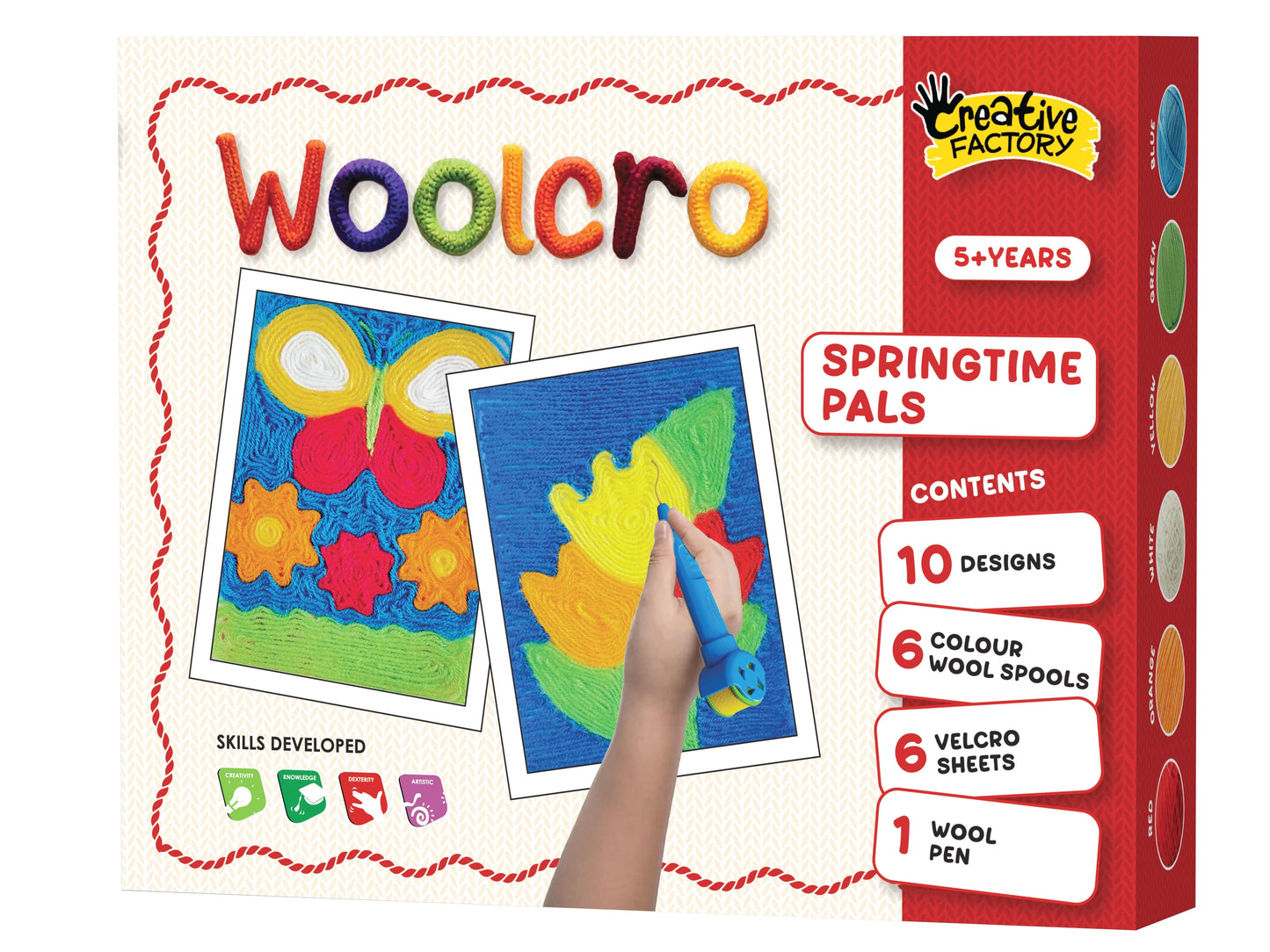 Woolcro Creative Wool Art Kit for Kids – DIY Screen-Free Craft Set with 10 Fun Designs, 6 Color Wool Spools, Wool Pen & Velcro Sheets (Age 5+)