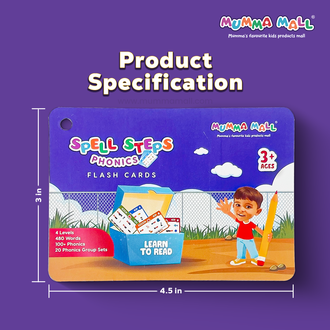 Spell Steps Phonics Flash Cards for Kids (3+ Years) 65 cards, 118 groups | 4 Levels Learning Set