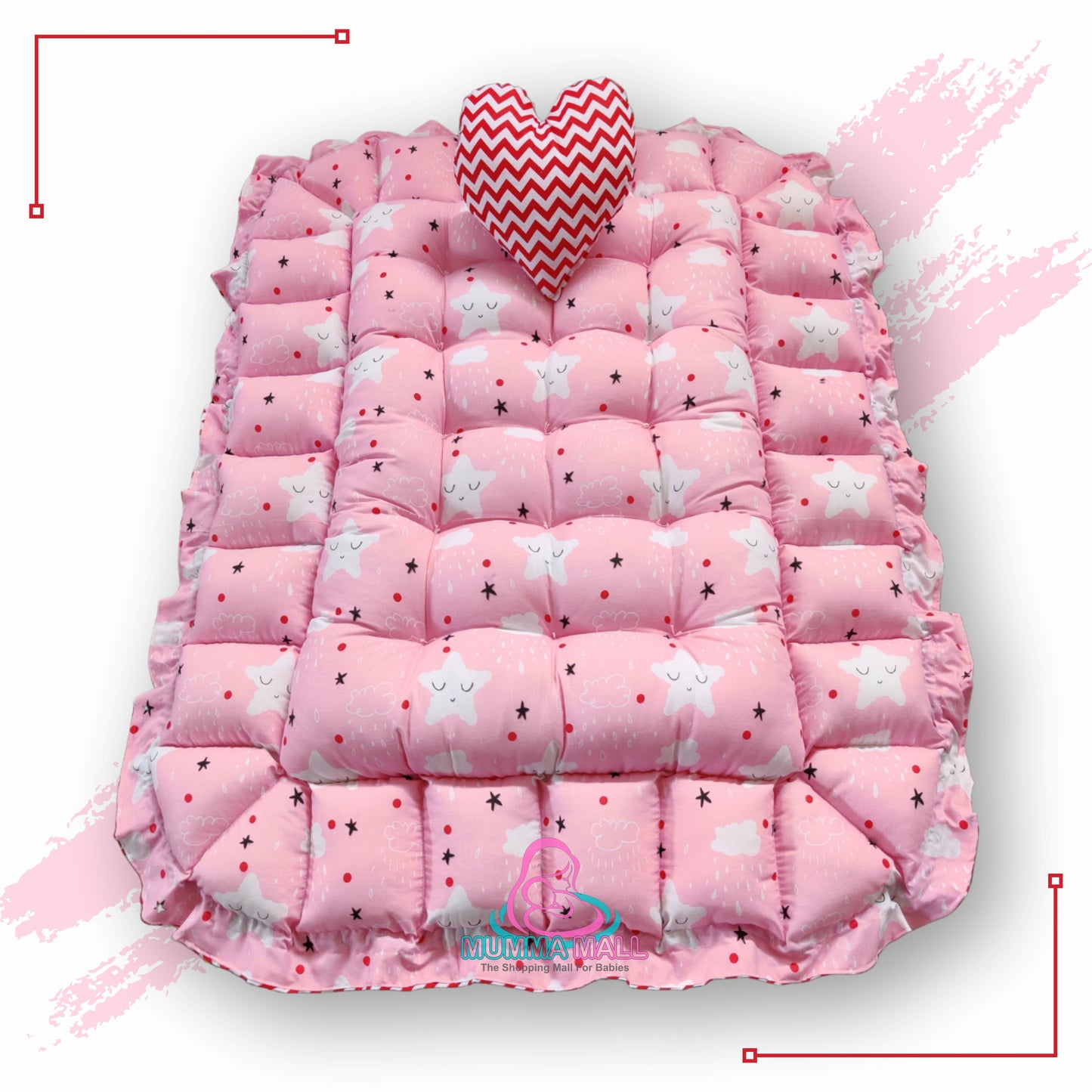 Rectangle baby tub bed with a heart pillow (Pink and Red)