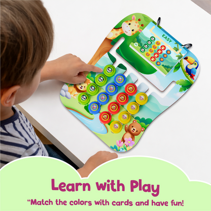 Montessori Wooden Pattern Matching Puzzle Board for Kids – Colour Sorting, Challenge Card Game & Brain Development Educational Toy