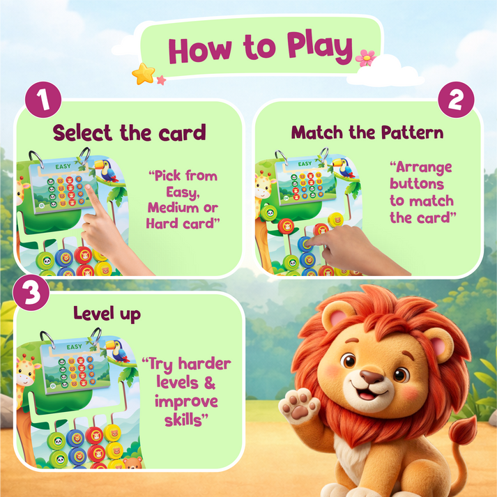 Montessori Wooden Pattern Matching Puzzle Board for Kids – Colour Sorting, Challenge Card Game & Brain Development Educational Toy