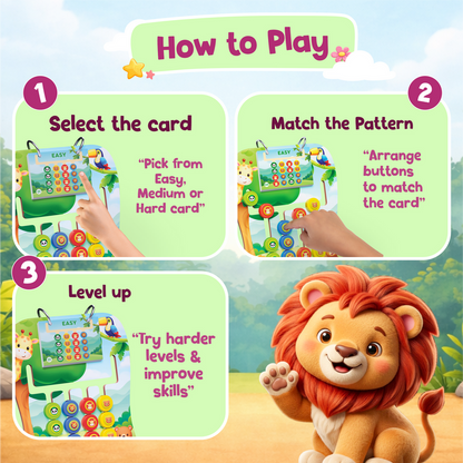 Montessori Wooden Pattern Matching Puzzle Board for Kids – Colour Sorting, Challenge Card Game & Brain Development Educational Toy