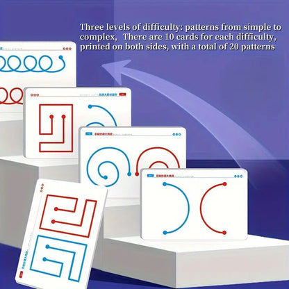 20-Sheet Action Exercise Coordination Development Set for Whole Brain Balance, Focus Enhancement Tool, Uncharged, Cardboard Material, No Battery, Three Difficulty Levels