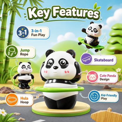 3-in-1 Panda Sports Activity Toy Set for Kids | Cute Panda Skater, Hula Hoop & Jump Rope Toy