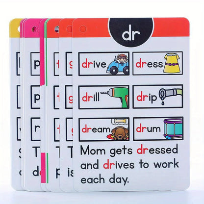 Phonics Flashcards for Kids - Short Vowel Word Families Learning Cards with Ring Binder