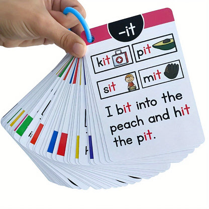 Phonics Flashcards for Kids - Short Vowel Word Families Learning Cards with Ring Binder
