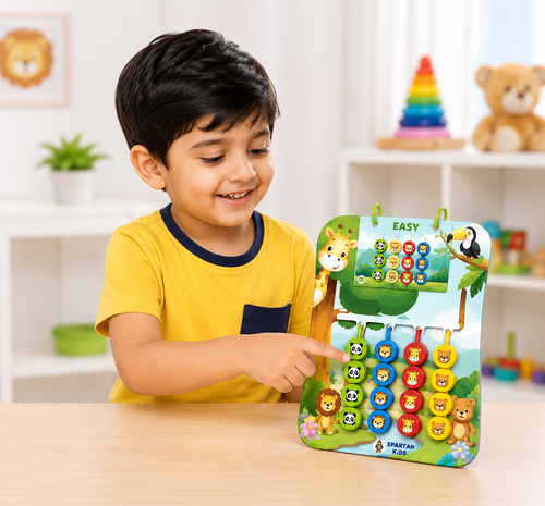 Montessori Wooden Pattern Matching Puzzle Board for Kids – Colour Sorting, Challenge Card Game & Brain Development Educational Toy