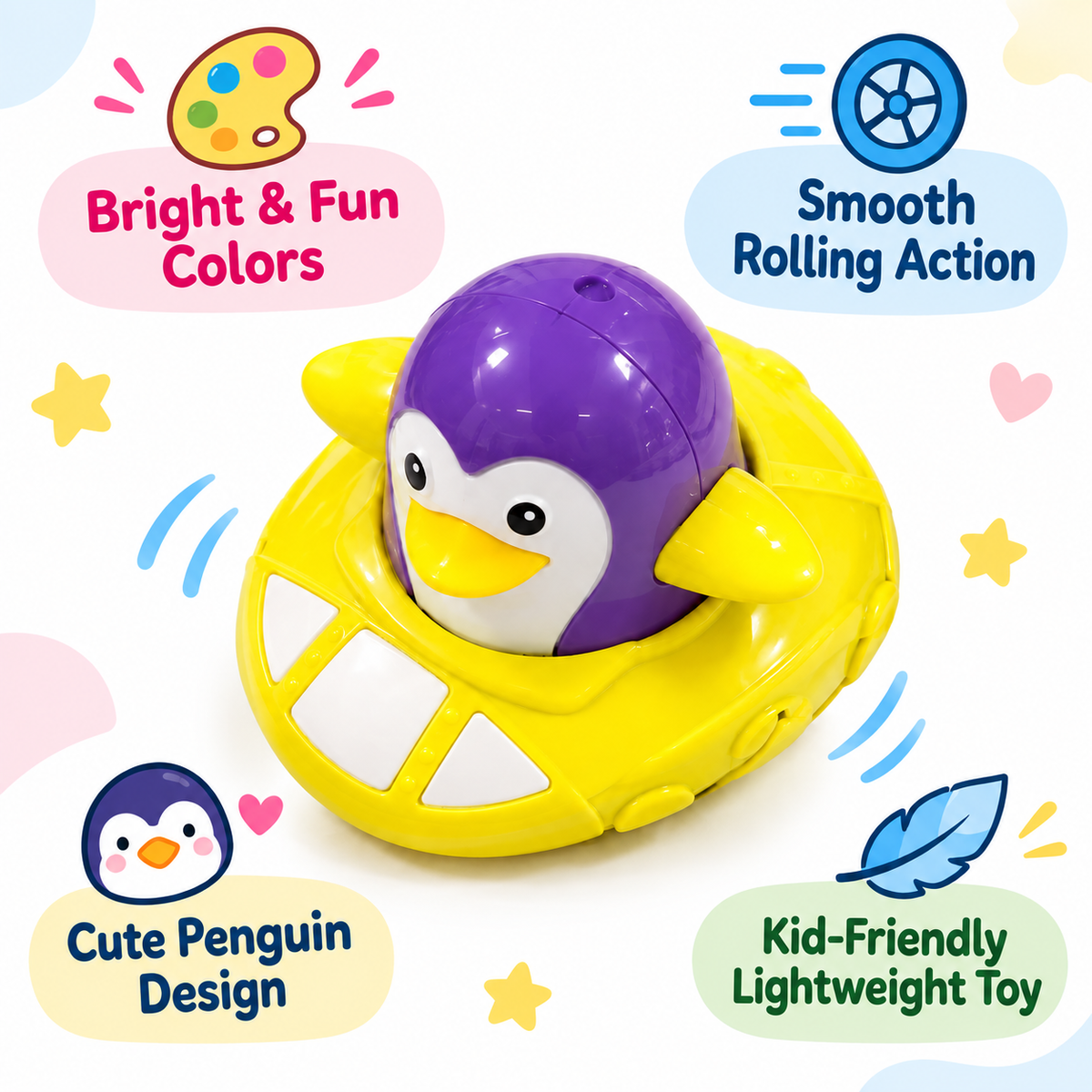 Snowy Slider Friction Penguin Toy for Kids – Multicolor Pack of 12 Pcs