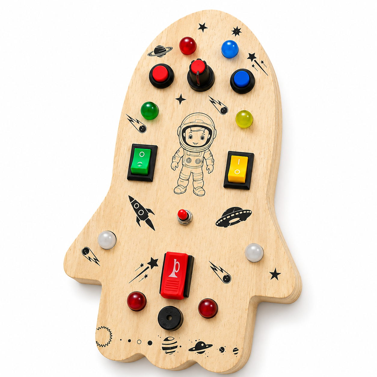 Wooden Montessori Busy Board Collection Set for Toddlers with Rocket, Dinosaur, Game Controller & Car Track Sensory Activity Toys