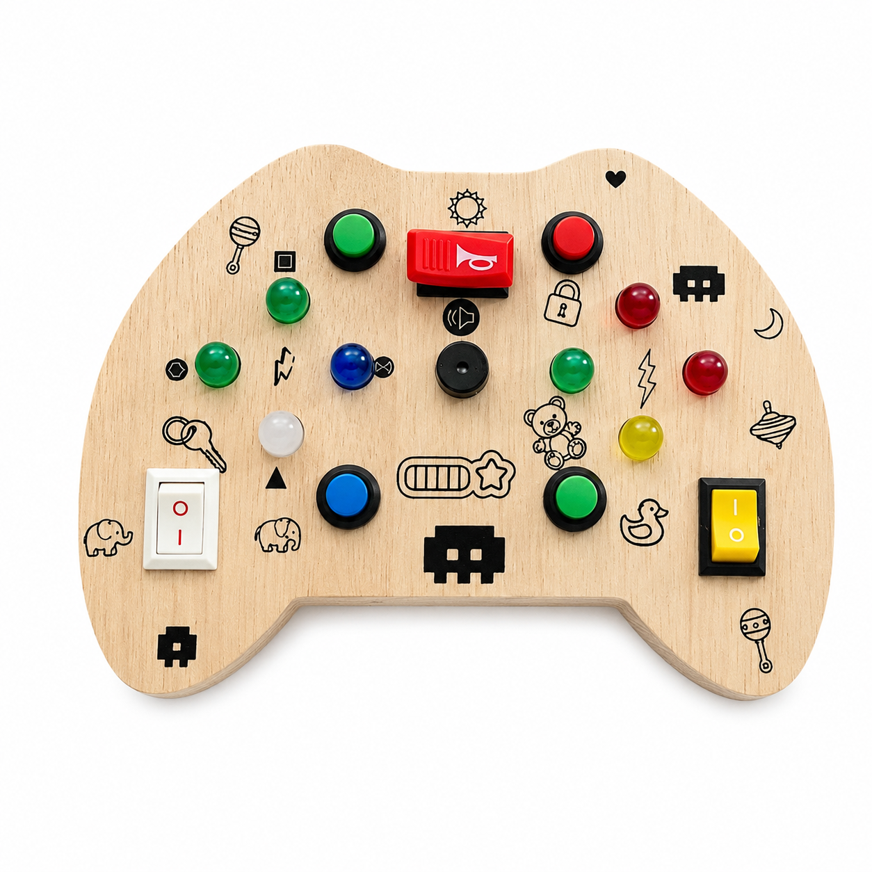 Wooden Montessori Busy Board Collection Set for Toddlers with Rocket, Dinosaur, Game Controller & Car Track Sensory Activity Toys