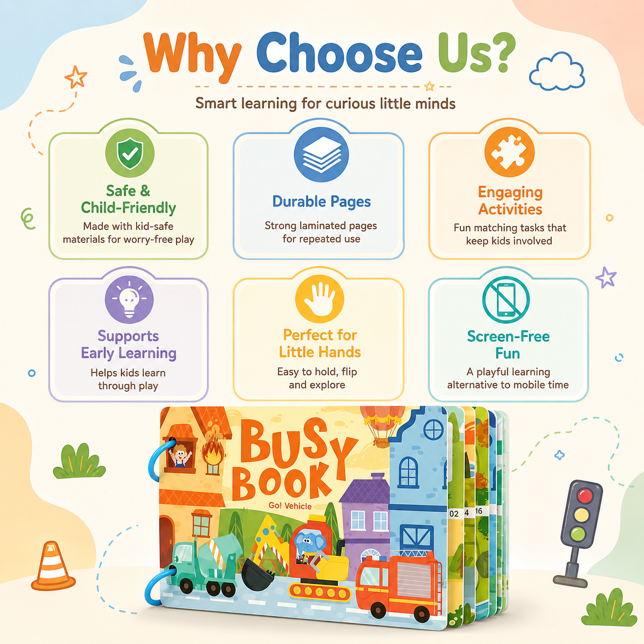 Reusable Vehicle Velcro Busy Book for Toddlers | Transportation Matching & Learning Activity Book
