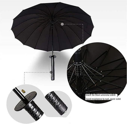 ShadowKat™ Samurai Sword Umbrella – 16 Rib Windproof Waterproof Katana Handle Umbrella with Carry Sleeve