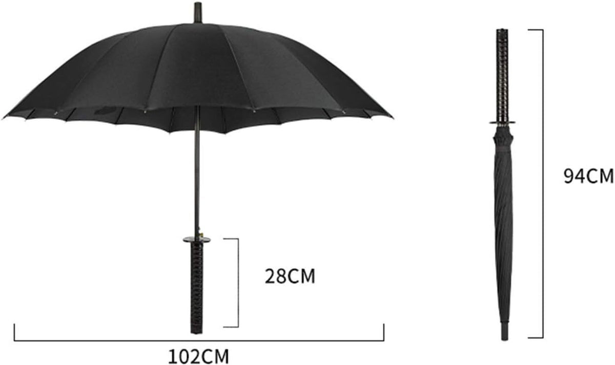 ShadowKat™ Samurai Sword Umbrella – 16 Rib Windproof Waterproof Katana Handle Umbrella with Carry Sleeve