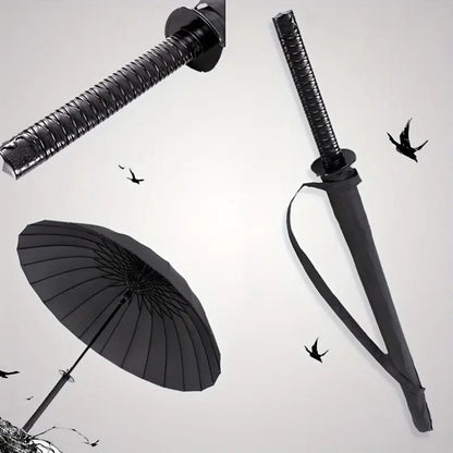 ShadowKat™ Samurai Sword Umbrella – 16 Rib Windproof Waterproof Katana Handle Umbrella with Carry Sleeve