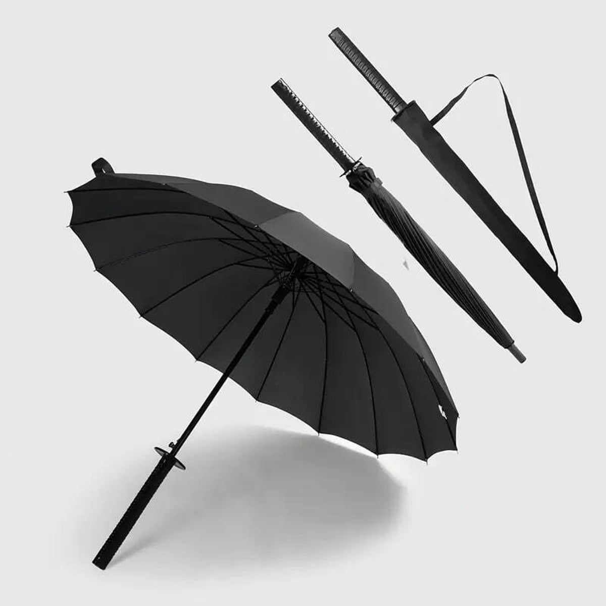 ShadowKat™ Samurai Sword Umbrella – 16 Rib Windproof Waterproof Katana Handle Umbrella with Carry Sleeve