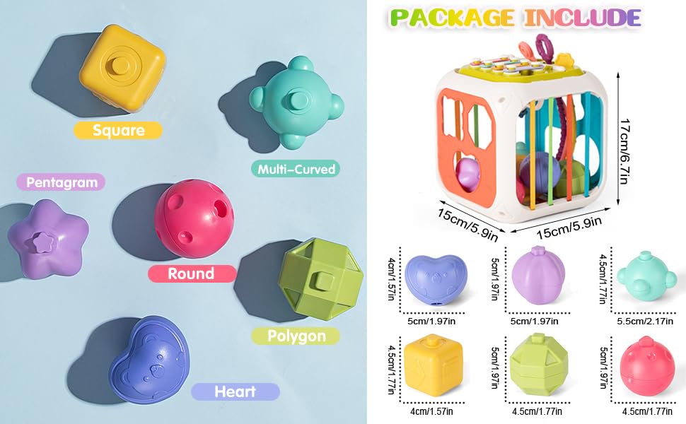 Cubora - 7 in 1 Montessori Activity Cube for Toddlers 1-3 Years, Baby Toys for 1 Year Old, Shape Sorter Sensory Learning Toy, Fine Motor Skills Development Toy for Boys & Girls