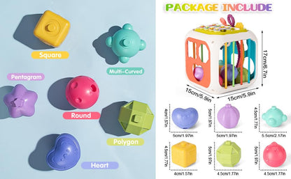Cubora - 7 in 1 Montessori Activity Cube for Toddlers 1-3 Years, Baby Toys for 1 Year Old, Shape Sorter Sensory Learning Toy, Fine Motor Skills Development Toy for Boys & Girls