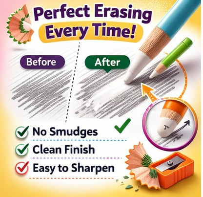 Magic Eraser Pencils Set (2 Pack) with Sharpener - Pastel, Precision Erase, Non-Toxic Kids Return Gift