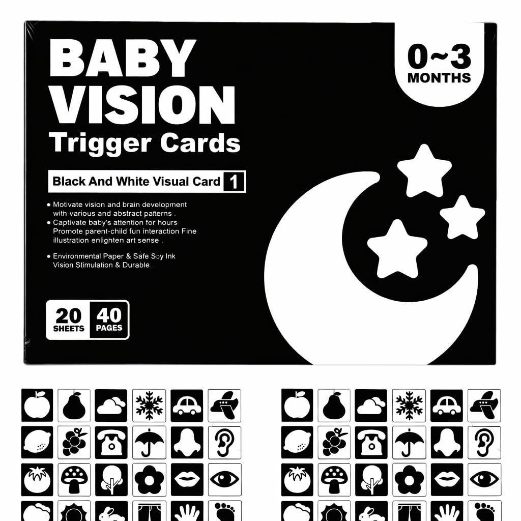 Baby Vision Trigger Cards for 0-3 Months Newborn Babies | Black and White High Contrast Visual Cards for Infant Brain Development, Eye Tracking & Visual Stimulation