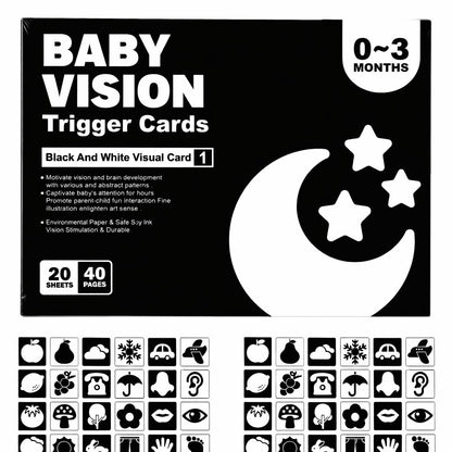 Baby Vision Trigger Cards for 0-3 Months Newborn Babies | Black and White High Contrast Visual Cards for Infant Brain Development, Eye Tracking & Visual Stimulation