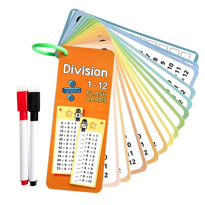 Reusable Kids Math Flash Cards (Age 5+) – Learn Multiplication Tables 1–12 with 2 Write & Wipe Markers | Quick Learning Educational Practice Set for Home & School