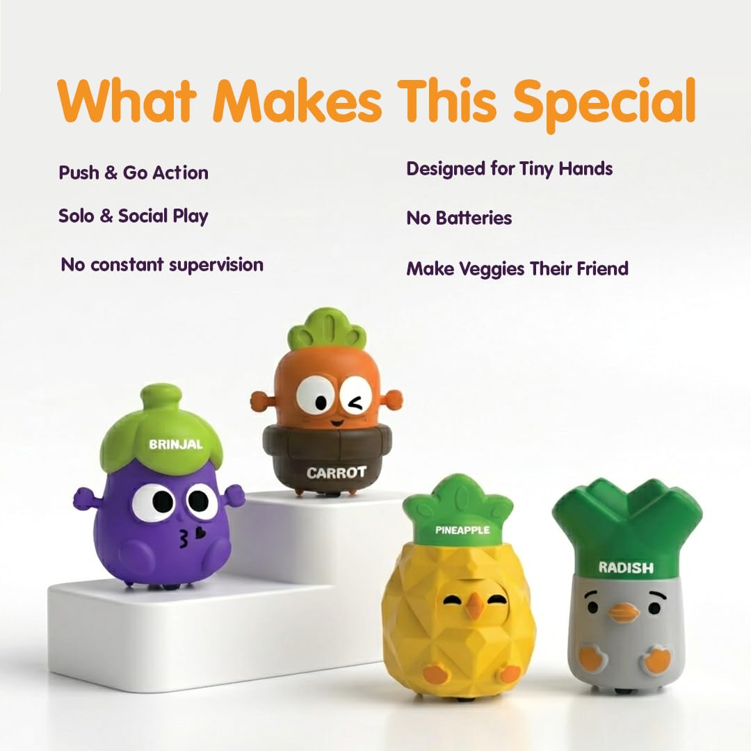 Push & Go Vegetable Toy Set for Kids – Pack of 4