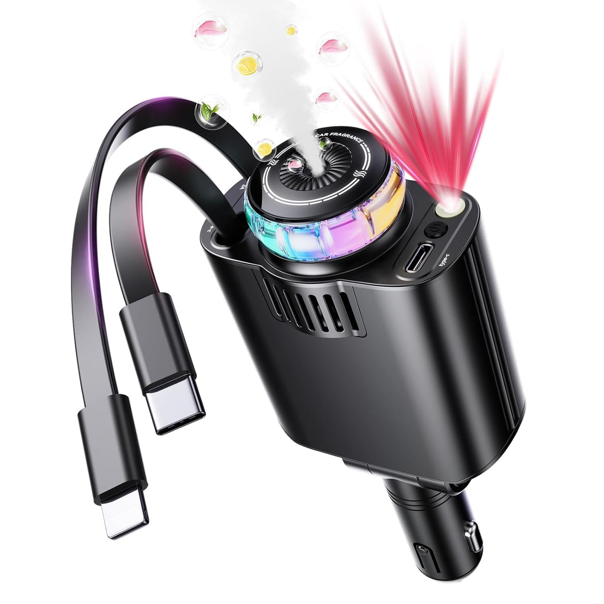 🚗 DriveAura™ 5-in-1 Smart Car Hub | Fast Charger, Mist Humidifier & Retractable Cable Station