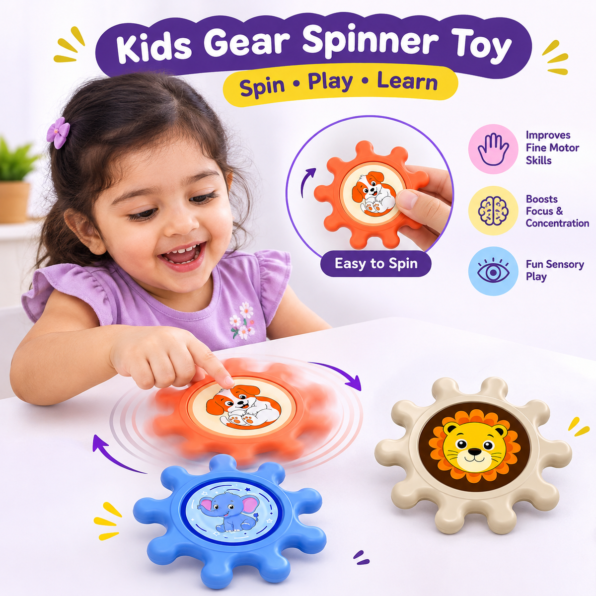 Kids Animal Gear Spinner Toy – Cute Cartoon Sensory Spinning Toy