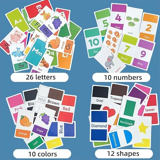 Kids Learning Flash Cards Set for Colors, Shapes, Numbers & Letters