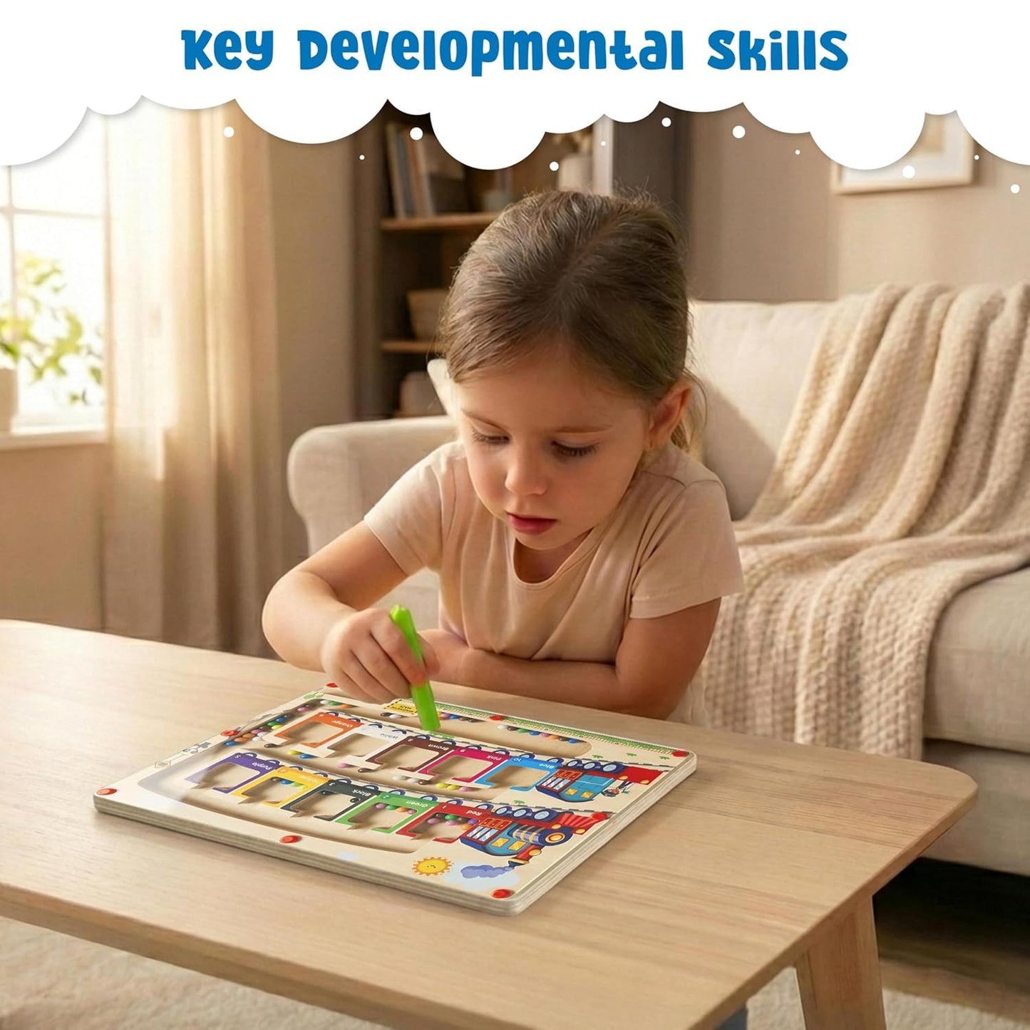 Wooden Train Colour Sorting & Counting Magnetic Puzzle Toy – Montessori Learning Maze Game for Toddlers & Kids