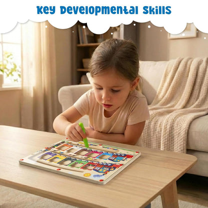 Wooden Train Colour Sorting & Counting Magnetic Puzzle Toy – Montessori Learning Maze Game for Toddlers & Kids