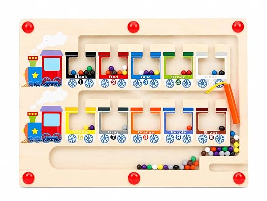 Wooden Train Colour Sorting & Counting Magnetic Puzzle Toy – Montessori Learning Maze Game for Toddlers & Kids