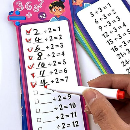 Reusable Kids Math Flash Cards (Age 5+) – Learn Multiplication Tables 1–12 with 2 Write & Wipe Markers | Quick Learning Educational Practice Set for Home & School