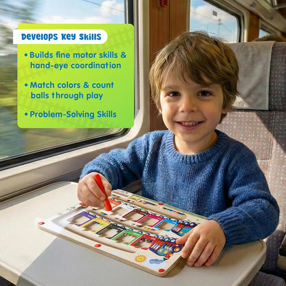 Wooden Train Colour Sorting & Counting Magnetic Puzzle Toy – Montessori Learning Maze Game for Toddlers & Kids