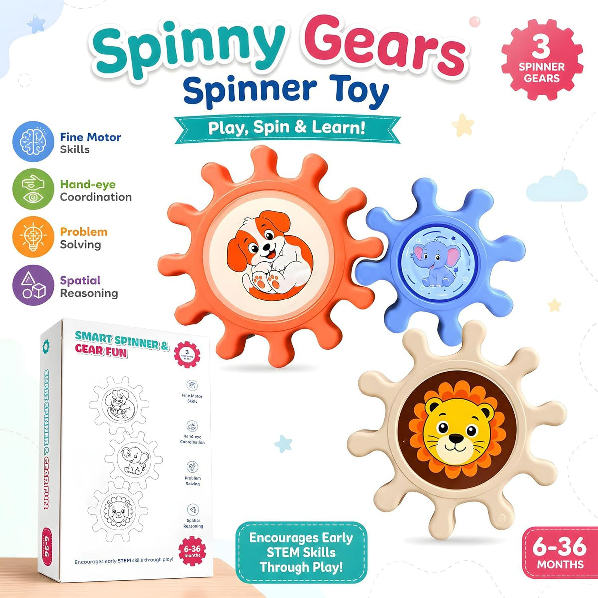 Kids Animal Gear Spinner Toy – Cute Cartoon Sensory Spinning Toy