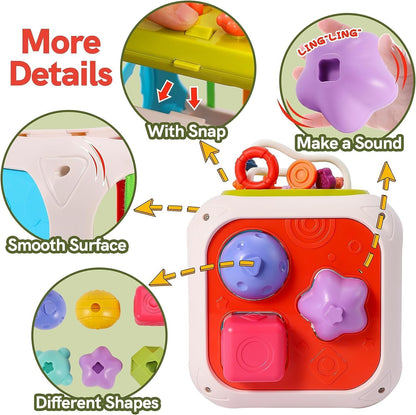 Cubora - 7 in 1 Montessori Activity Cube for Toddlers 1-3 Years, Baby Toys for 1 Year Old, Shape Sorter Sensory Learning Toy, Fine Motor Skills Development Toy for Boys & Girls
