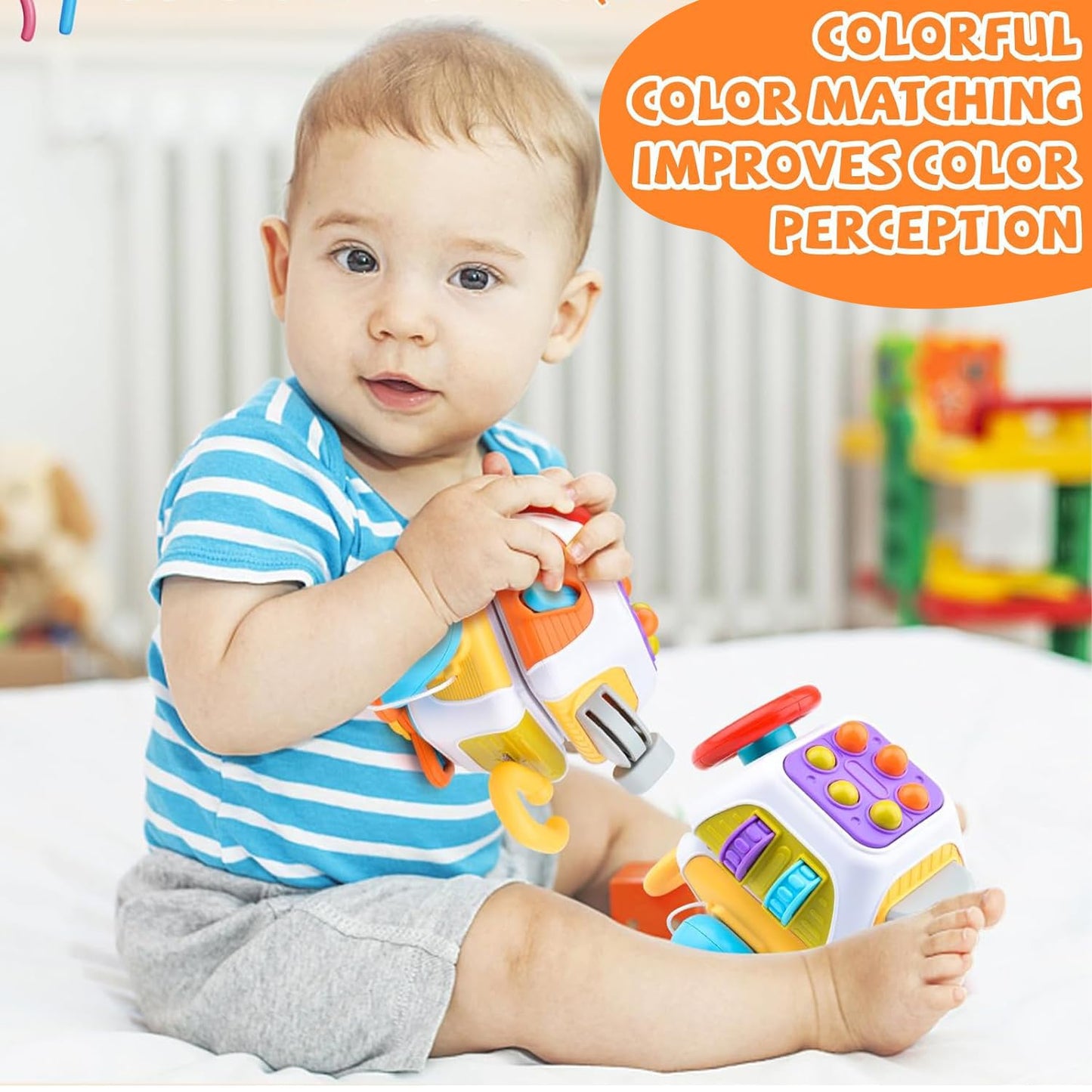 BrainyBox - Montessori Busy Cube for Toddlers 1-3 Years | 6-in-1 Sensory Activity Toy | Baby Learning Cube | Fine Motor Skills Toy | Travel Activity Toy for Kids | Birthday Gift for Boys & Girls