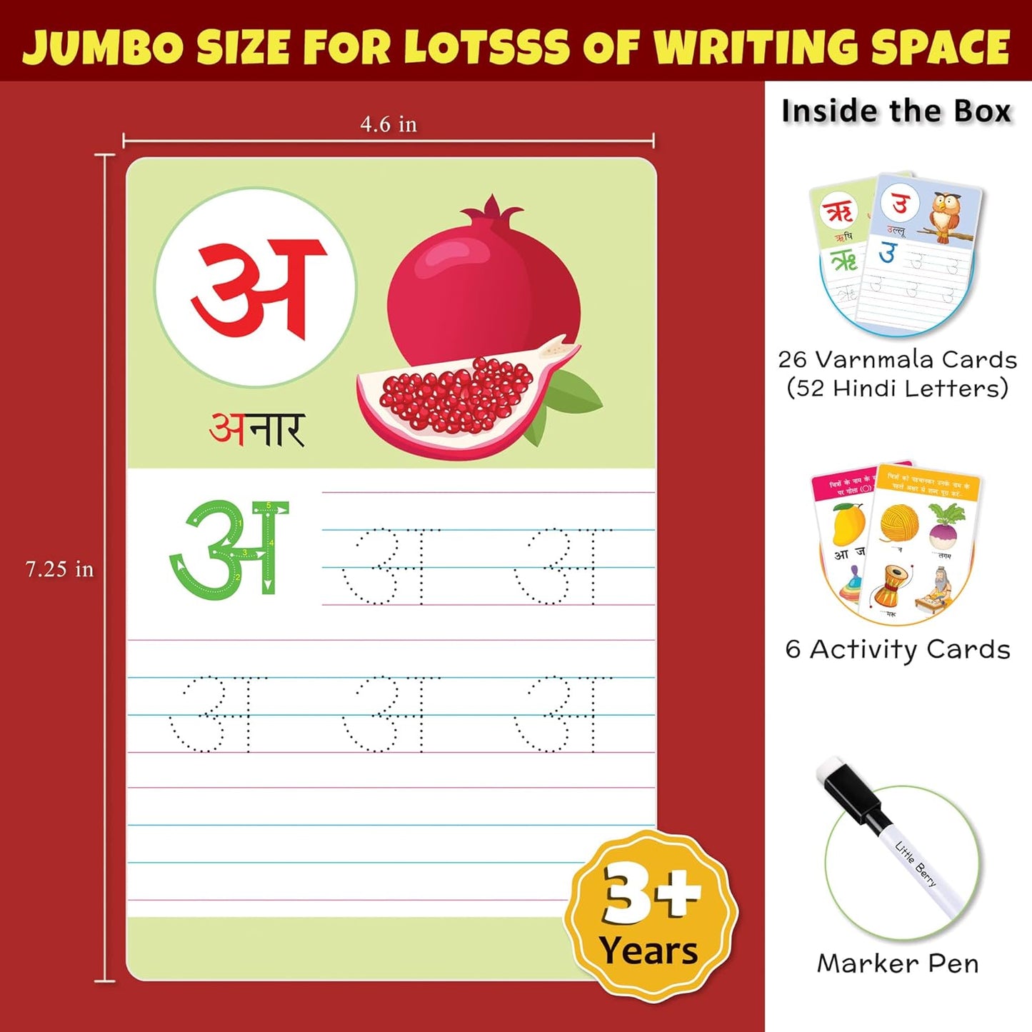 Hindi Varnamala -Write & Wipe Flash Cards (32 Reusable Cards with Marker Pen )