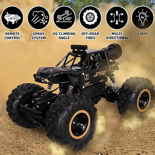 Remote Control Rock Crawler Mist Smoke Spray Function, High Speed 1:18 RC Car Toys for Boys 2WD Off Road Vehicle Toy Cars for Kids Monster Truck Rock Climbing Car Toy for Kids Black