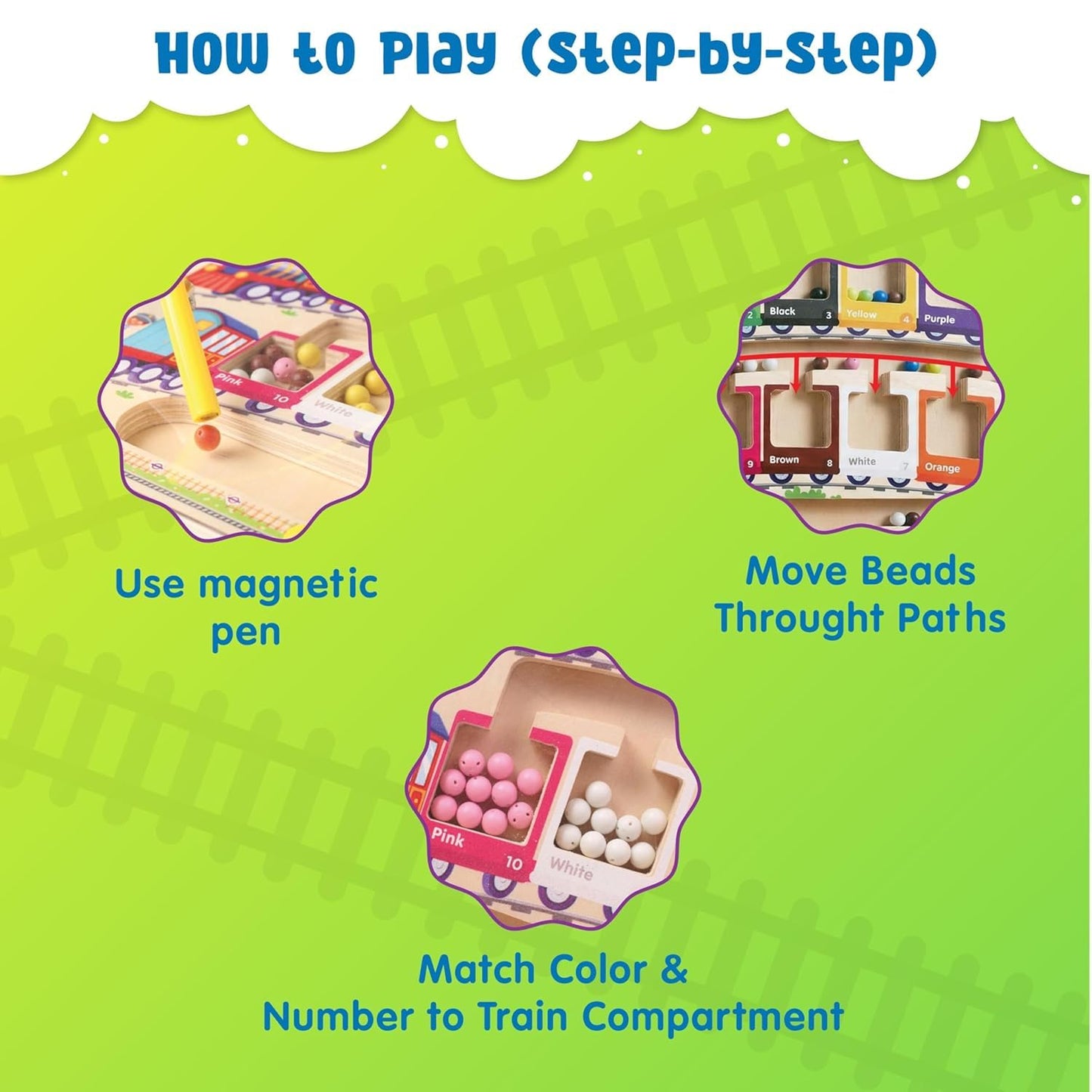 Wooden Train Colour Sorting & Counting Magnetic Puzzle Toy – Montessori Learning Maze Game for Toddlers & Kids