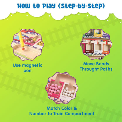 Wooden Train Colour Sorting & Counting Magnetic Puzzle Toy – Montessori Learning Maze Game for Toddlers & Kids