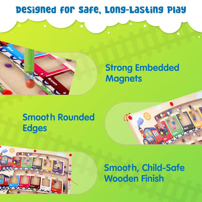 Wooden Train Colour Sorting & Counting Magnetic Puzzle Toy – Montessori Learning Maze Game for Toddlers & Kids