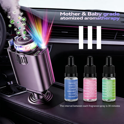 🚗 DriveAura™ 5-in-1 Smart Car Hub | Fast Charger, Mist Humidifier & Retractable Cable Station
