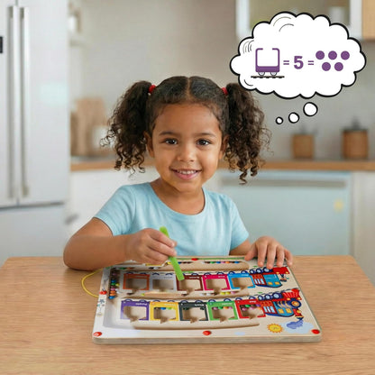 Wooden Train Colour Sorting & Counting Magnetic Puzzle Toy – Montessori Learning Maze Game for Toddlers & Kids
