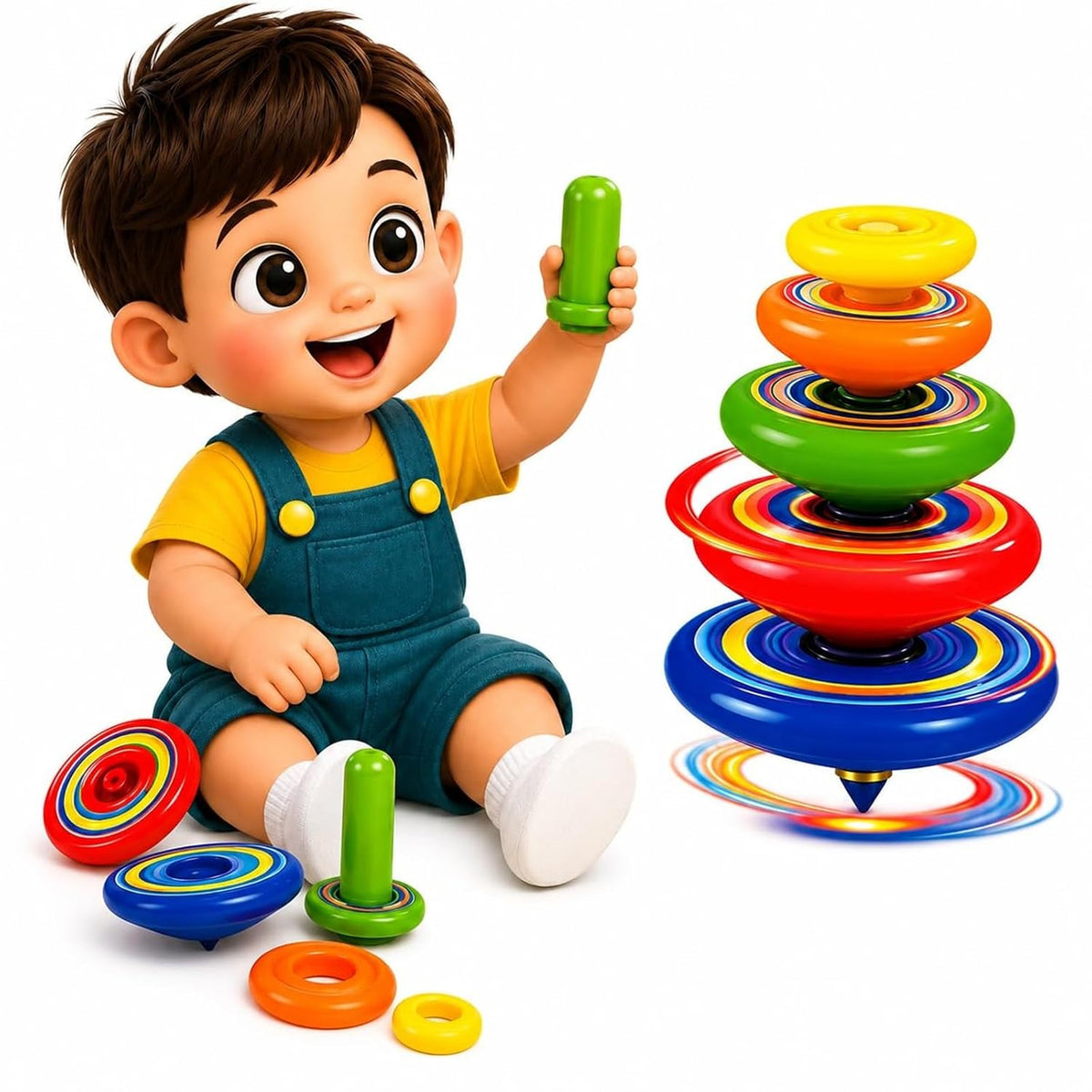 Kids Rainbow Spin & Stack Montessori Learning Toy