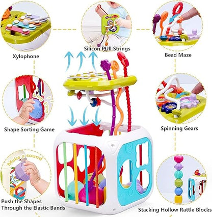 Cubora - 7 in 1 Montessori Activity Cube for Toddlers 1-3 Years, Baby Toys for 1 Year Old, Shape Sorter Sensory Learning Toy, Fine Motor Skills Development Toy for Boys & Girls